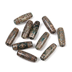 Другой Узор Тибетского стиля бусы дзи, природных бисера агат, окрашенная и подогревом, овальные, 28.5~32x10~12.5 мм, отверстие : 1.5~3 мм