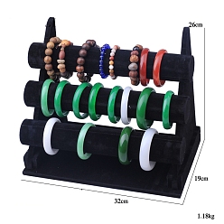 Black 3-Tier Velvet Detachable Flannel Bracelet Display Stands, Jewelry Display Rack, Black, 32x19x27cm