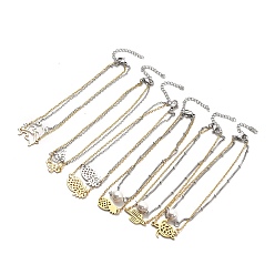Mixed Patterns Two Tone 304 Stainless Steel Charm Anklet, Curb Chains Double Layered Anklet for Women, Golden & Stainless Steel Color, Mixed Patterns, Pendant: 15~20.5x12~13x0.5~0.7mm, 8-7/8 inch(22.5cm)