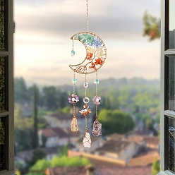 Colorful Moon Natural GemstoneChips Pendant Decorations, with Glass Beads, for Home Bedroom Hanging Decorations, Tree of Life, Colorful, 370mm