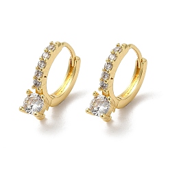 Golden Rack Plating Brass Micro Pave Cubic Zirconia Hoop Earrings Finding, with Loops, Cadmium Free & Lead Free, Long-Lasting Plated, Golden, 14x13x4mm, Hole: 1.6mm