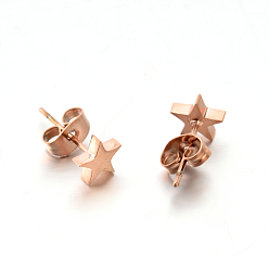 Rose Gold 304 Stainless Steel Ear Studs, Hypoallergenic Earrings, Star, Rose Gold, 7x7x1.3mm, Pin: 0.8mm