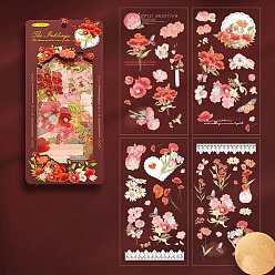 Crimson 8Pcs Flower Pattern PET Stickers, Gold Stamping Self-Adhesive Decals for DIY Album Scrapbook, Diary Decoration, Crimson, 190x100mm