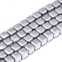 Platinum Plated Electroplate Non-magnetic Synthetic Hematite Beads Strands, Faceted Cube, Platinum Plated, 6x6x6mm, Hole: 2mm, about 71pcs/strand, 15.7 inch
