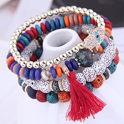 Four-layer color. Chic Metal Rhinestone Eye Palm Beaded Multi-layer Bracelet for Women