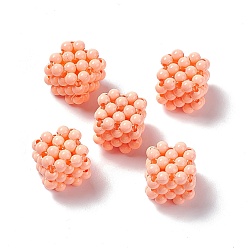 Saumon Clair Perles tissées en plastique opaque faites à la main, pas de perle trouée, cube, saumon clair, 15.5x15.5x15.5mm