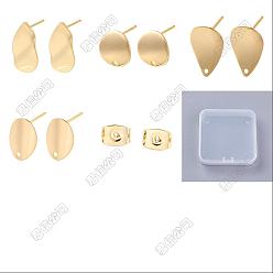 Mixed Shapes 16Pcs 4 Styles Brass Stud Earring Findings, Real 18K Gold Plated, with 16Pcs Rack Plating Brass Friction Ear Nuts, Mixed Shapes, 12~20x10.5~13mm, Hole: 1~2mm, Pin: 1mm, 4pcs/style