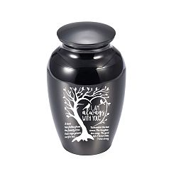Black Aluminium Alloy Cremation Urn, For Commemorate Kinsfolk Pet Cremains Container, Tree of Life Pattern, Black, 45x65mm