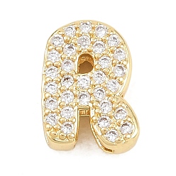 Letter R Латунные микропаве из прозрачного кубического циркония, долговечный, стойки покрытие, без свинца и без кадмия, реальный 18 k позолоченный, Буква R, 11.5x8.5x4.5 мм, отверстие : 1.5x4.5 мм