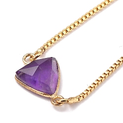 Amethyst Natural Amethyst Link Slider Bracelets, with Real 18K Gold Plated Brass Box Chain, Faceted, Triangle, Inner Diameter: 0.31~2.87 inch(8~73mm)