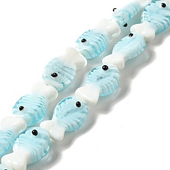 Pale Turquoise Handmade Lampwork Beads Strands, Fish, Pale Turquoise, 20~21x12~12.5x7.5~10.5mm, Hole: 1.2mm, about 20pcs/strand, 16.26 inch(41.3cm)