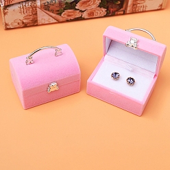 Pink Rectangle Velvet Storage Box for Women, Portable Rings Necklace Case, Pink, 5.9x3.9x5.5cm