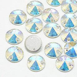 Crystal AB Sew on Rhinestone, K9 Glass Rhinestone, Two Holes, Garments Accessories, Random Color Back Plated, Faceted, Cone, Crystal AB, 18x6mm, Hole: 1mm