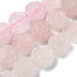 Rose Quartz Natural Rose Quartz Beads Strands, Carved Rose, 15.5~16x4.5~5.5mm, Hole: 1mm, about 25pcs/strand, 15.55''(39.5cm)