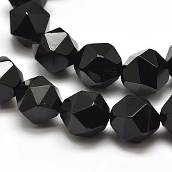Black Onyx Faceted Natural Black Onyx Gemstone Bead Strands, Star Cut Round Beads, 8mm, Hole: 1mm, about 47pcs/strand, 16 inch