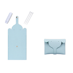 Light Blue DIY Elephant-shaped Wallet Making Kit, Including Cowhide Leather Bag Accessories, Iron Needles & Waxed Cord, Light Blue, 8.7x12cm