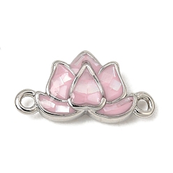 Pink Латунные и натуральные подвески-коннекторы из ракушек, ссылка на лотос, с эмалью, без кадмия и без свинца, стойки покрытие, долговечный, платина, розовые, 7.5x14x3 мм, отверстие : 1.2 мм