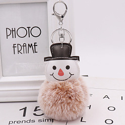 two-color khaki Fur Christmas Snowman Bag Keychain PU Leather Imitation Rex Rabbit Plush Keychain Gift