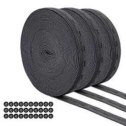 Черный Плоский эластичный шнур / ленты с петли, швейные принадлежности для одежды, смолой кнопки, чёрные, 15 мм, 30м / комплект