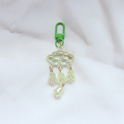 Lime Green Transparent Acrylic Cloud and Bell Shape Tassels Keychain, with Clasp, Lime Green, 60~70mm