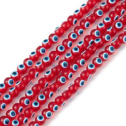 Red Baking Painted Glass Beads, Round with Evil Eye, Red, 6x5mm, Hole: 1.2mm, about 63~68pcs/strand, 13.70~15.04(34.8~38.2cm)