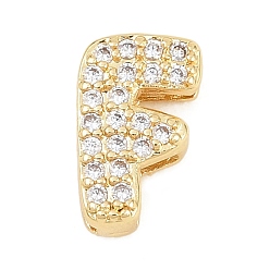 Letter F Латунные микропаве из прозрачного кубического циркония, долговечный, стойки покрытие, без свинца и без кадмия, реальный 18 k позолоченный, Буква F, 11.5x7.5x4.5 мм, отверстие : 1.5x4.5 мм