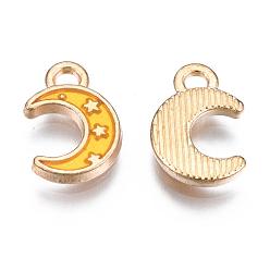 Gold Light Gold Plated Alloy Enamel Pendants, Moon with Star, Gold, 11.5x7.5x1.5mm, Hole: 1.5mm