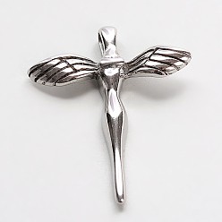 Stainless Steel Color 201 Stainless Steel Fairy Pendants, Stainless Steel Color, 37x30.5x6mm, Hole: 3.5x5mm