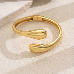 Золотой Элегантные латунные браслеты на петлях, браслеты-манжеты для женщин, слеза, золотые, внутренний диаметр: 2-3/8 дюйм (6 см) ~ 2-3/4 дюйм (7 см)