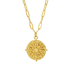 Real 18K Gold Plated Stainless Steel Sun Pendant Necklaces, with Paperclip Chains, Real 18K Gold Plated, 15.75 inch(40cm)