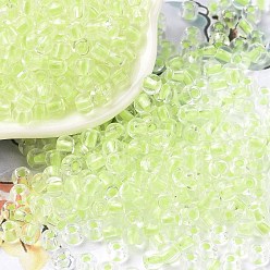 Pale Green 6/0 Luminous Glass Seed Beads, Glow in the Dark Round Beads, Inside Colours Round, Pale Green, 4x3mm, Hole: 1.2mm, about 6925pcs/pound