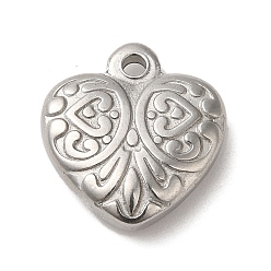Stainless Steel Color 304 Stainless Steel Pendants, Heart Charms, Stainless Steel Color, 16.5x15x4mm, Hole: 1.8mm