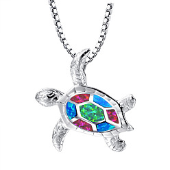 Colorful Silver Alloy Enamel Pendant Necklace, Tortoise, Colorful, 19.29 inch(49cm)