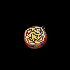 Flower 7 Chakra Gemstone Resin Polygon Pendants, with Golden Tone Metal Slice, Flower, 35x10mm
