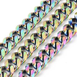 Rainbow Color 304 Stainless Steel Cuban Link Chains, Faceted, Unwelded, Rainbow Color, 13.5~14x11.5~12x3mm