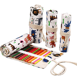 Other Animal Pattern Handmade Canvas Pencil Roll Wrap, 12 Holes Roll Up Pencil Case for Coloring Pencil Holder, Animal Pattern, 23x20cm