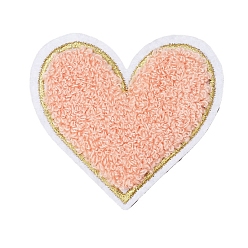 Pink Towel Embroidered Patch, Love Heart Embroidery Chenille Appliques, Iron-on Clothing Apparel Decoration, Pink, 75x70mm