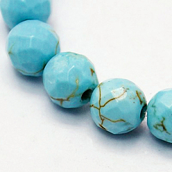 Bleu Ciel Brins de perles de magnésite naturelle, teints et chauffée, facette, ronde, bleu ciel, 8mm, Trou: 1mm