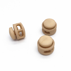 Khaki Nylon Cord Locks Clip Ends, Double Hole Drawstring Stopper Fastener Buttons, Khaki, 1.7cm, Hole: 6mm