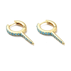 Светло-Голубой Серьги-кольца с рогом и шипами из кубического циркония, позолоченные латунные украшения для женщин, без кадмия и без свинца, Небесно-голубой, 29x15.5x3 мм, штифты : 1 мм