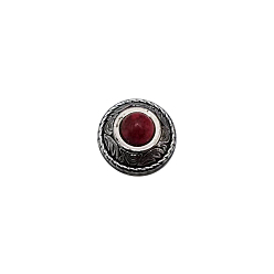 Dark Red Zinc Alloy Buttons, with Plastic Imitation Turquoise Beads and Iron Screws, for Purse, Bags, Leather Crafts Decoration, Half Round, Dark Red, 12mm