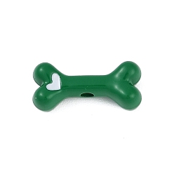 Зеленый Стойка гальваническое покрытие распылением сплав эмалированные шарики, без кадмия, без никеля и без свинца, собачья кость с сердцем, зелёные, 15x7x5 мм, отверстие : 1.6 мм