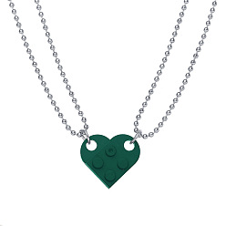5317503 Detachable Heart-Shaped Building Block Couple Necklace Hip-Hop Resin Double-Layered Round Bead Chain Pendant Jewelry.