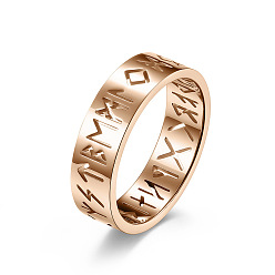 Rose Gold Hollow Word Stainless Steel Finger Rings, Rune Words Odin Norse Viking Amulet Jewelry, Rose Gold, Inner Diameter: 16mm