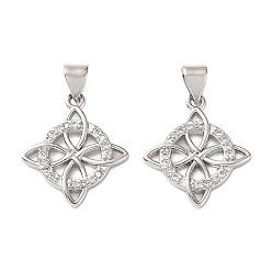 Платина Латунные микропаве прозрачные подвески с фианитом, ведьмы узел викканский символ прелести, платина, 19.5x17x2 мм, отверстие : 4x3 мм