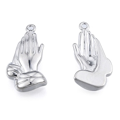 Real Platinum Plated Brass Pendants, Cadmium Free & Nickel Free & Lead Free, Praying Hands, Real Platinum Plated, 19x10x3mm, Hole: 1.2mm
