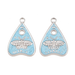 Светло-Голубой 304 нержавеющей стальной эмали подвески, треугольник с подвеской в виде бабочки, Небесно-голубой, 28x20x2 мм, отверстие : 2.5 мм