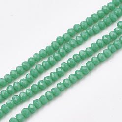 Light Sea Green Opaque Solid Color Glass Beads Strands, Faceted, Rondelle, Light Sea Green, 3~3.5x2.5~3mm, Hole: 0.5mm, about 130pcs/strand, 13.7 inch