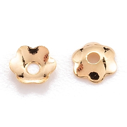 Real 18K Gold Plated Brass Bead Cap, Long-Lasting Plated, Flower, 6-Petal, Real 18K Gold Plated, 4x1mm, Hole: 1mm
