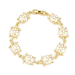 Белый Латунные браслеты с микропаве из прозрачных кубических цирконий для женщин, черепаха, с эмалью, долговечный, стойки покрытие, без свинца и без кадмия, реальный 18 k позолоченный, белые, 8-1/8 дюйм (20.5 см)